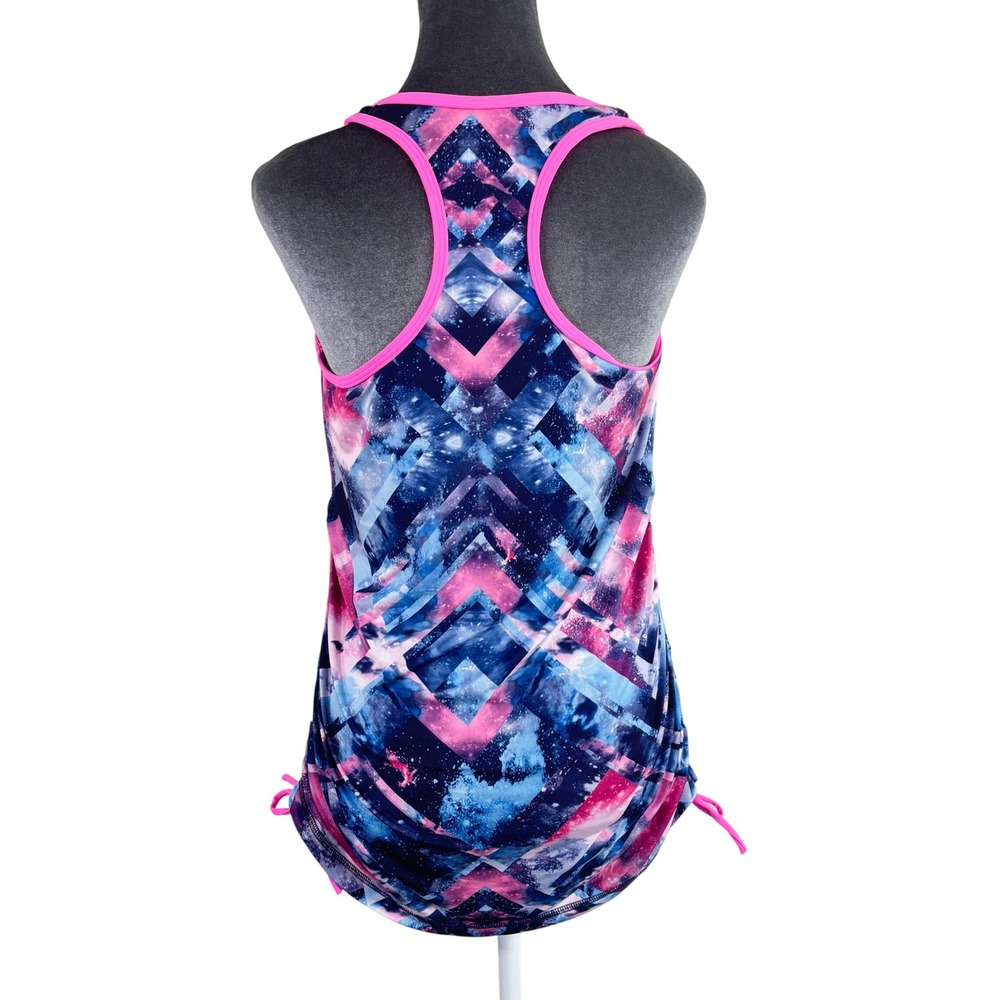 Sofibella‎ Athletic Tank Top Galaxy Print Pink Blue Ruched Drawstring Size L - Picture 2 of 9